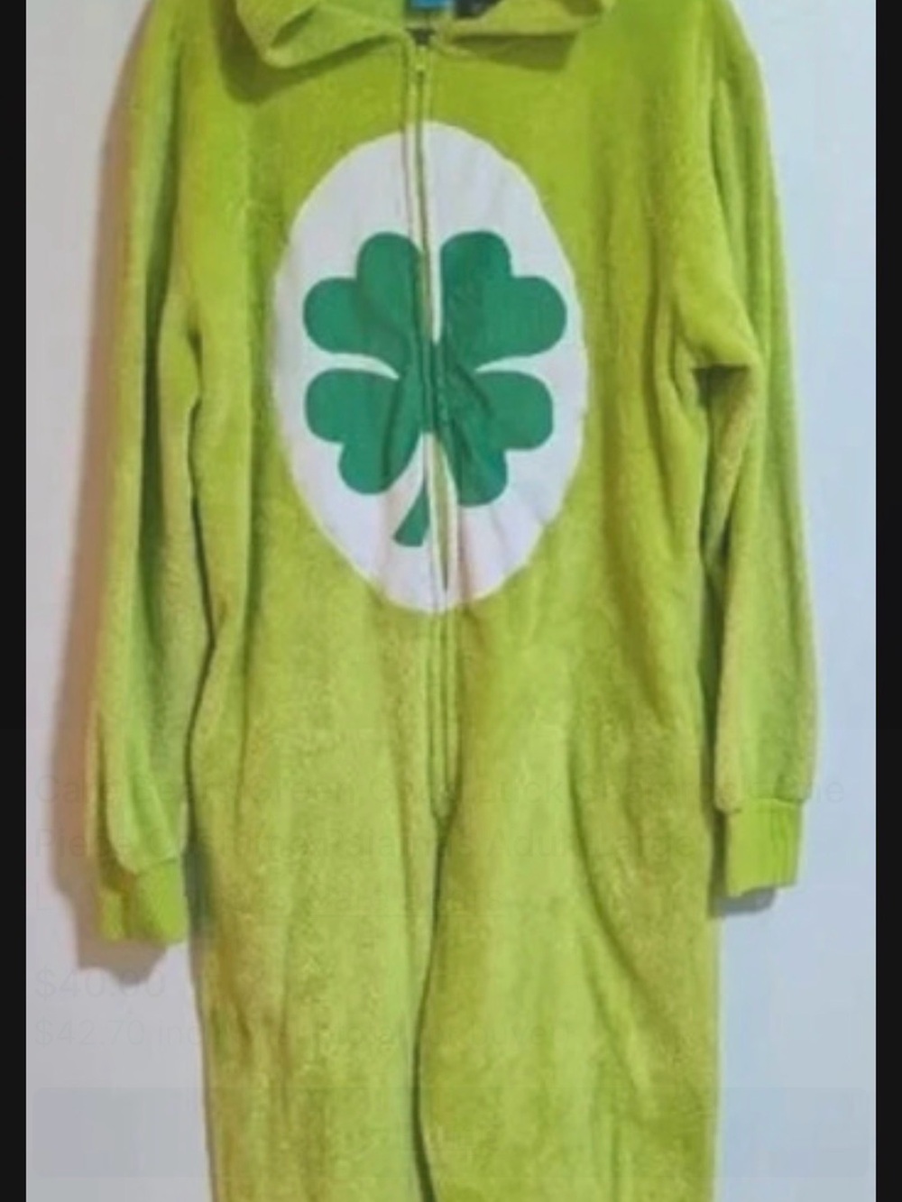 Care Bears Green Good Luck Shamrock One Piece Costume Pajamas Adult Large unisex